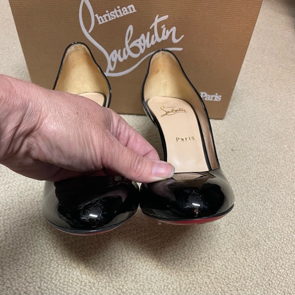 Christian Louboutin black patent leather Helmour Asymmetric D’orsay heels - Picture 8 of 13